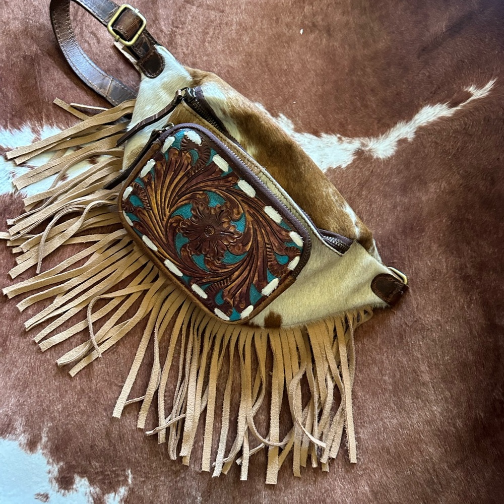 Western Chief Brown and Blue Crossbody Bag with Fringe